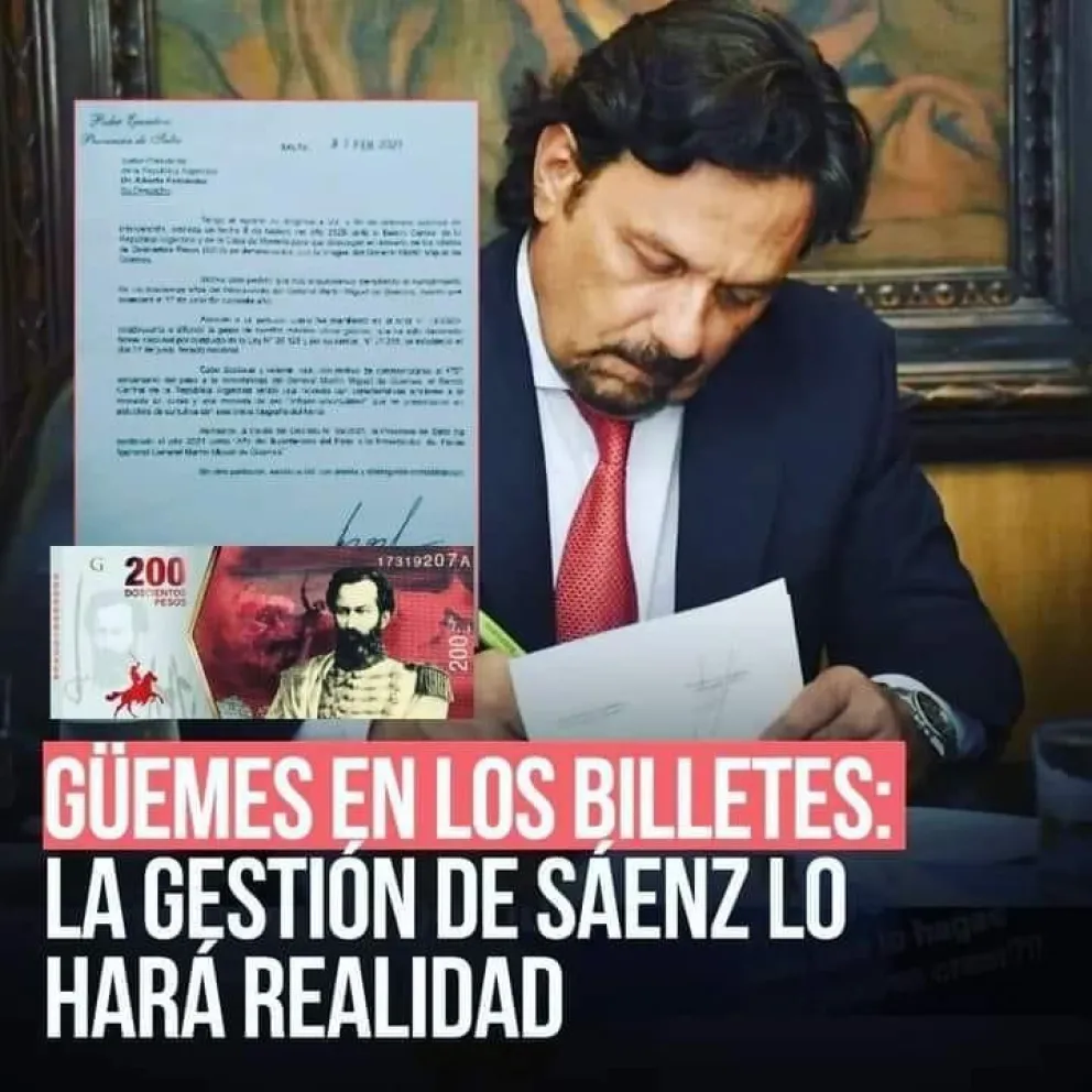Gestión Sáenz: Güemes en el billete de $200