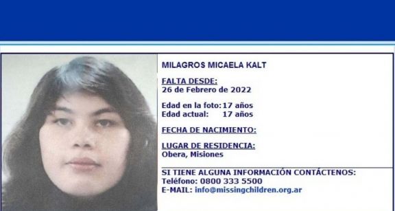 Missing Children impulsa la búsqueda de Milagros Kalt, otra menor desaparecida en Oberá hace 95 días