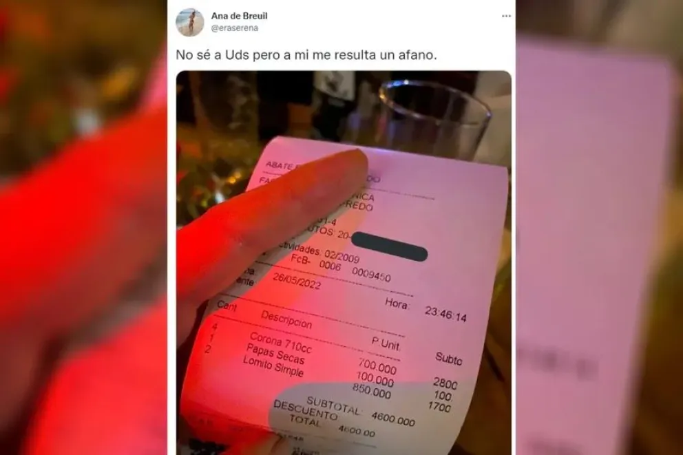 Publicó un ticket indignada por lo que pagó en un bar: “es un afano”
