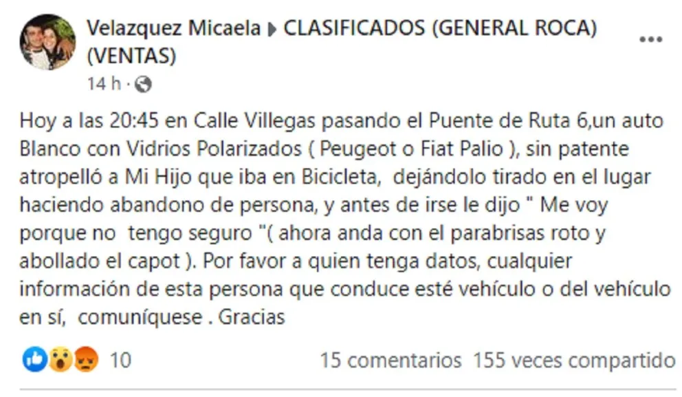 Ayudemos a encontrar al hombre que atropelló a un nene en bicicleta y huyó del lugar