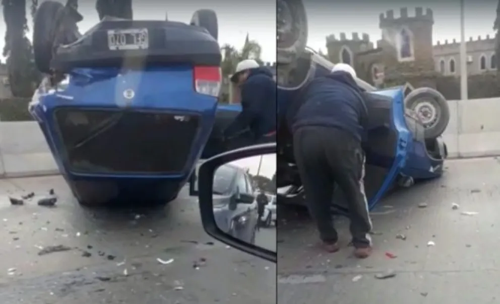 Salteño inició mal el día: lo chocaron por atrás y quedó dado vuelta