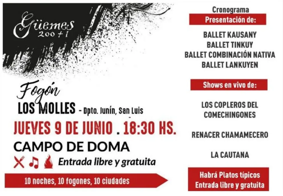 Este jueves Los Molles homenajea a Martín Güemes