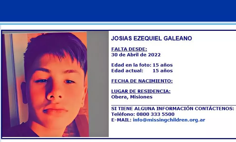 Missing Children se sumó a la búsqueda de Josías Galeano, desaparecido en Oberá 