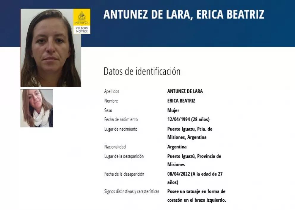 Puerto Iguazú: la desaparición de Érica Antúnez de Lara con alerta amarillla de Interpol